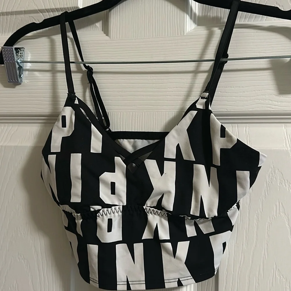 Victoria's Secret Pink Ultimate Unlined Strappy Logo Bra Color Black/White XS - Picture 2 of 3